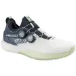 HEAD Motion Pro 1.5 BOA padelsko i vitt med mörkblått hälparti, två BOA-vridreglage och ljusgrön mellansula, snett framifrån