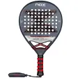 NOX AT10 Genius 12K 2025 padelracket i mörkgrått med kolfibermönstrat X, röda detaljer och rött grepp