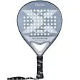 NOX X-One Silhouette 2026 padelracket med rund form i ljusgrått och blågrått, sedd framifrån med handledsrem