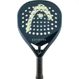 HEAD Extreme Pro 2025 padelracket i mörkt blågrått med ljusgul HEAD-logotyp och svart grepp, sedd framifrån