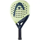 HEAD Extreme Team 2025 padelracket i limegrönt och mörkblått, fotograferad snett framifrån med svart grepp