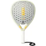 Tretorn Triumph CTRL Light 2026 padelracket i benvitt och silvergrått med gula pilar och vitt grepp