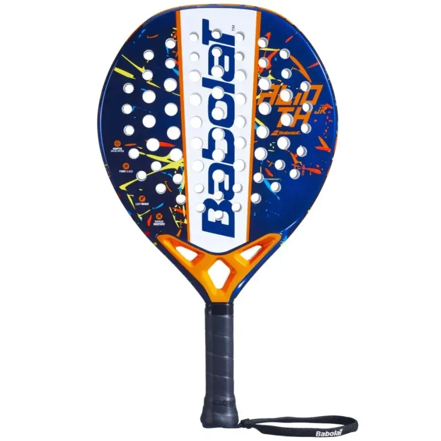 Babolat Alioth Junior padelracket i blått med vit mittrand, färgstänk och orange hals