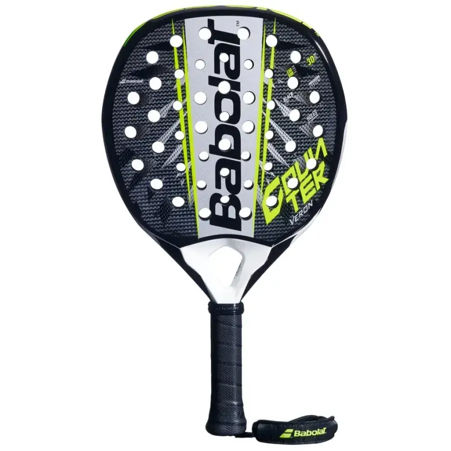 Babolat Counter Veron 2026 padelracket i grått och svart med limegröna ränder och vit hals