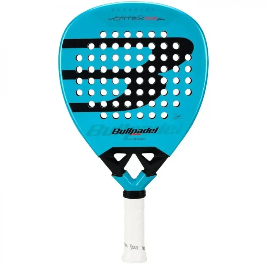 Bullpadel Vertex 05 Woman 2026 padelracket i turkosblått med svart Bullpadel-logotyp och vitt grepp