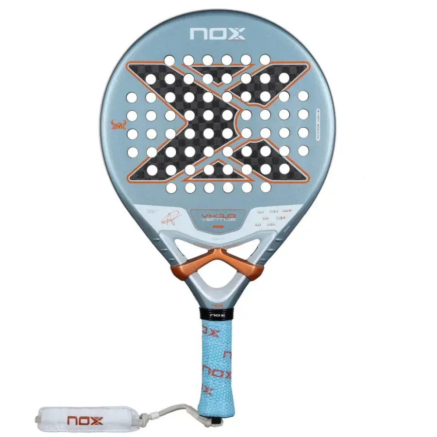 NOX VK10 Ventus Control 2026 padelracket i ljusblått med svart och kopparfärgat X-mönster och rund form