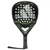 Adidas Arrow Hit 2026 padelracket i svart med gula detaljer runt halsen, sedd framifrån