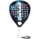 Babolat Reflex padelracket i mörkblått med turkosa och röda detaljer och vitt grepp, framsidan